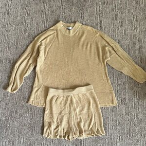 Free People Tan Knit Sweater and Shorts Set